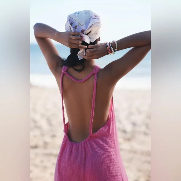 Anthropologie Gauze Braided High Neck Swim Coverup Size Small Cotton - Picture 8 of 9